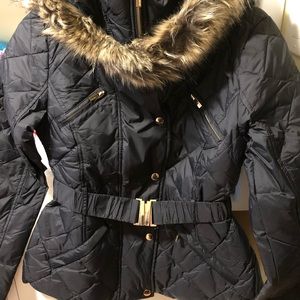 New Express black down jacket belt fur hoodie